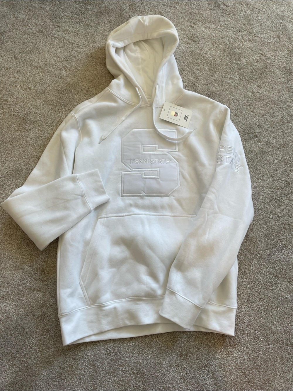 NWT Penn State Embossed Logo Oversized White Hoodie Women’s Pullover Sweatshirt